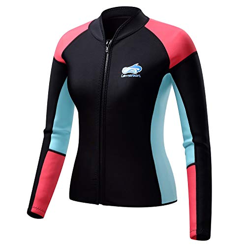 Lemorecn Women's 1.5mm Wetsuits Jacket Long Sleeve Neoprene Wetsuits Top (2047black12)
