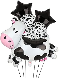 5 Prices Farm Theme Large Cow Foil Balloons Cow Print Balloons Black Star Balloon for Birthday Baby Shower Animals Farm Party Decorations Supplies Black White