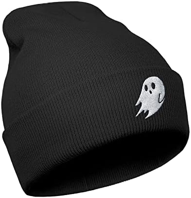 Halloween Cool Ghost Knit Beanie Hats for Men Women Emo Goth Gothic Grunge Perfect Best Birthday Presents Embroidered Spooky Graphic Warm Skull Beanies Cap Unisex for Winter