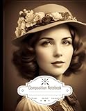  Composition Notebook Wide Ruled: Vintage Portrait with Sepia Color Scheme, Style #11, Contrast Level 0.5, Size 8.5x11 Inch, 120 Pages