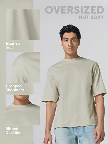 Image of XYXX Drift Oversized Tshirt for Men | 100% Combed Cotton | Solid Roundneck Drop Shoulders Half-Sleeve T Shirt