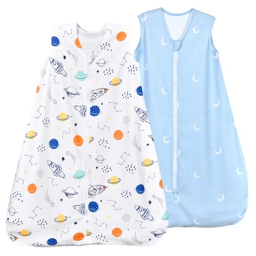 Image of david's kids Micro Fleece Baby Sleep Sack 12-18 Months, Soft Warm Baby Wearable Blankets with 2-Way Zipper, 2 Pack Comfy Sleeping Bags for Toddler Boys Girls Neutral, Large Size, Space