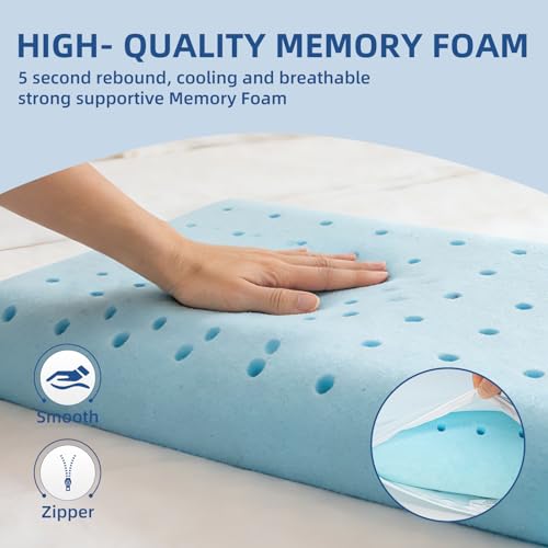 Image of HIMOON Cooling Memory Foam Pillow, Bed Pillow for Sleeping, Standard Size, Breathable Memory Foam, Premium Support with Washable Cover for Back, Side and Stomach Sleepers (2 Packs)