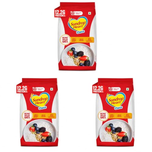 Image of Sundrop Heart Rolled Oats 1Kg | High Fiber & Protein Oats | Instant Breakfast Oats Ready in 3 Min | Overnight Oats, Healthy Cereal for Daily Nutrition (Pack of 3)