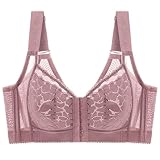 MOONBADI Dirndl Damen Vorderverschluss BH Lila Damen BH für Ohne Bügel Bustier Spitzen Bra Mit Polstern Atmungsaktiv Bügelloser BH Push Up Bequem Tshirt BH 100F
