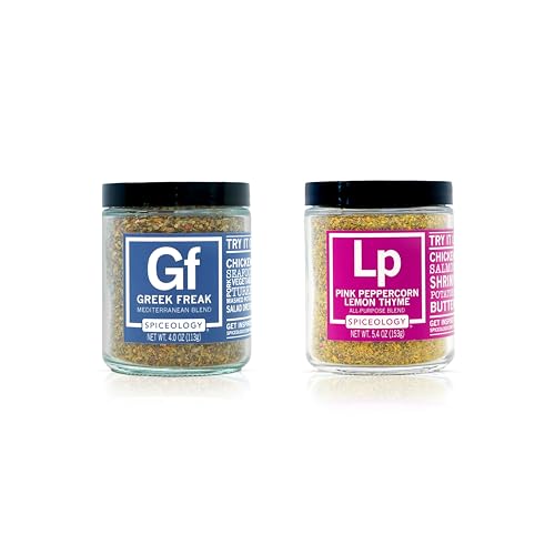 Spiceology – Greek Freak & Pink Peppercorn Lemon Thyme Seasoning Bundle – Mediterranean-Inspired Spice Blends for Chicken, Seafood, Pasta, Roasted Vegetables & More – Gourmet All-Purpose Rubs – 2-Pack