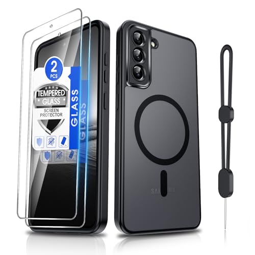 Dizn for Samsung S21-FE 5G Phone Case: [ ] [Mag-Safe Fit] with Screen Protector Matte Translucent Soft-Touch Skin & Full Body Protection S 21 FE Cover Cell Funda para S21FE Black