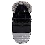 Fußsack｜Winterfußsack｜90 x 45 cm｜Kapuzenfell｜Schlittensack｜Kinderwagen｜Schlitten｜Rodeln｜Wetterbeständigt mit Flecee gefütert｜Frühjahr Winter (Schwarz-Gold)