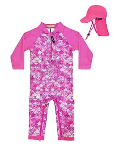 weVSwe Traje de baño para bebé niña con protección Solar UPF 50+ con Cremallera en la Entrepierna, Escamas de Pescado Rojo Rosa, 24 Meses Cover