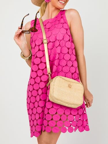 Wenrine Womens Summer Hollow Out Mini Dress Casual Sleeveless Scoop Neck Boho Short Beach Dresses3