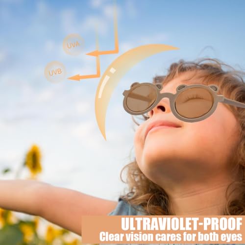 Baby Sonnenbrille, 2 Stück, Flexible & Bruchsichere Fassung, Flexibel, Bären-Style, für Säugling Kleinkind Neugeborenen Mädchen Jungen Alter 0-24 Monate, Ideal für Outdoor-Aktivitäten