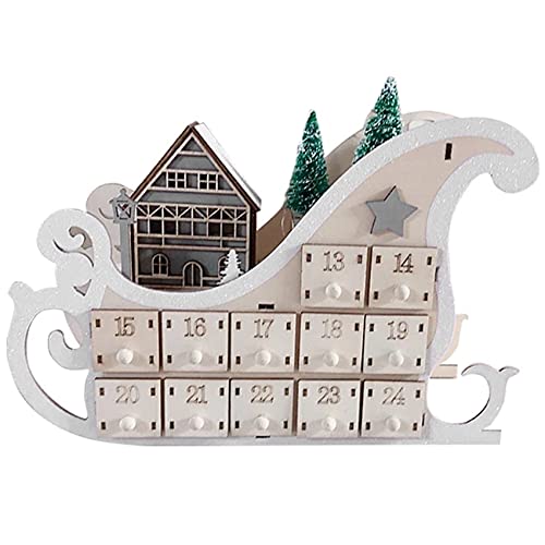 Huhebne TraîNeau en Bois Calendrier de L' Compte à Rebours DéCor de FêTe de NoëL, Compte à Rebours de NoëL, DéCorations de Vacances Cover