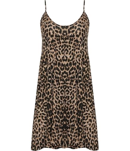 Womens Brown Leopard Printed Strappy Sleeveless Swing Mini Dress 20-22
