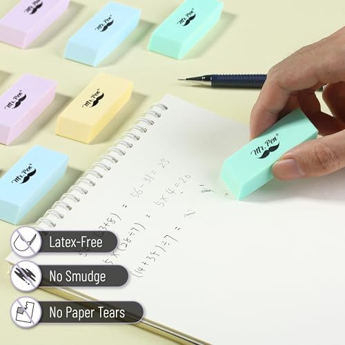 Image of Mr. Pen- Pencil Eraser, 48 Pack, Pastel Colors | Large Latex Free Block Erasers Bulk for School, Office, Art Sketching, Homework, Exams, Clean Smudge-Free Correction