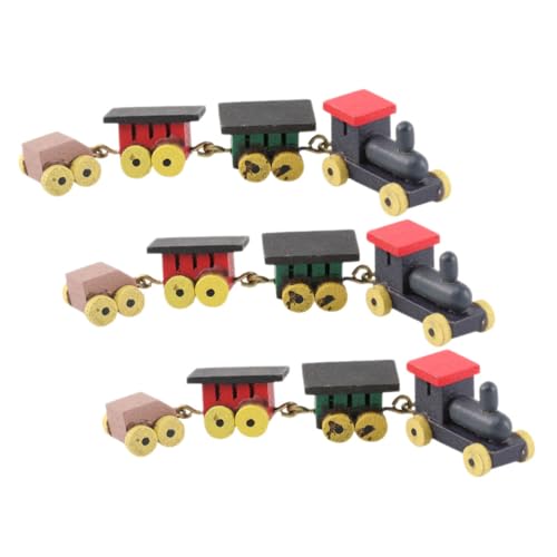 FELTECHELECTR 3 Piezas Mini Tren de Madera Tradicional para Decoración de Casa de Muñecas Accesorio de Tren en Miniatura Colorido Decoración de Escritorio Juguete para Adolescentes