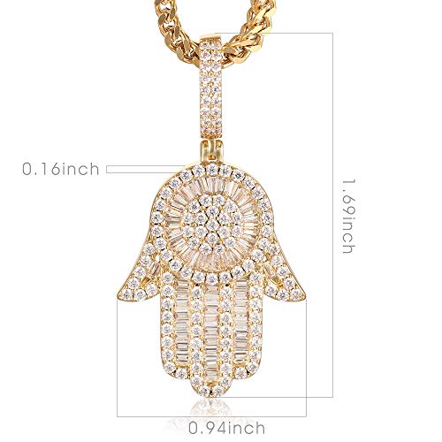 Gold Idea Jewelry Mens Womens Hot Hip Hop 14K Gold Plated Micro Iced Out Hamsa Hands Pendant With 28" Franco Chain Necklaces (14K-Gold-Plated) #TOP4