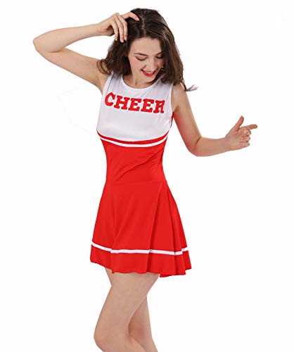 ThreeH Cheerleader Costume Fancy Dress Cheerleading Uniform No Pom-Pom C40Red