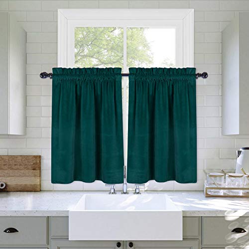 Haperlare Cafe Curtains Room Darkening Rod Pocket Soft Velvet Bathroom Window Curtains Farmhouse Home Decor Luxury Kitchen Window Curtain Sets, 26