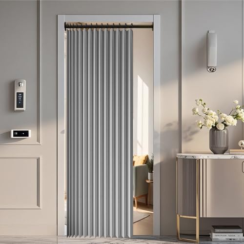 Rideau accordéon placard décoratif haut de gamme imperméable à oeillets gris