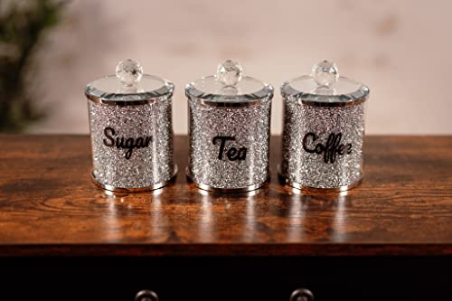 Marco Paul Coffee tea and sugar canister sets glitter kitchen accessories Kitchen storage coffee sugar tea containers crushed diamond mirror storage canisters - set of 3