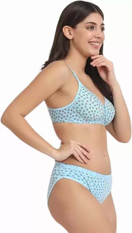 Image of Women's Cotton Full Coverage Lightly Padded Wire Free Sexy Bra Panty Lingerie Set Honeymoon Bikni Set for Girl's Combo Pack of 3