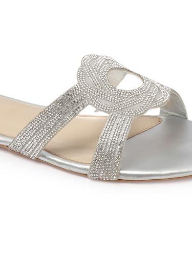 Image of ELLE Women's Stylish Comfortable Embellished Cutout Detail Flat Sandals
