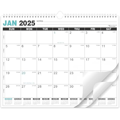 2025 Wall Calendar - Calendar 2025, Jan.2025 - Dec.2025, 12 Months Wall Calendar 2025, 14.6" x 11.5", Strong Twin-Wire Binding, Large Blocks - Black Cover