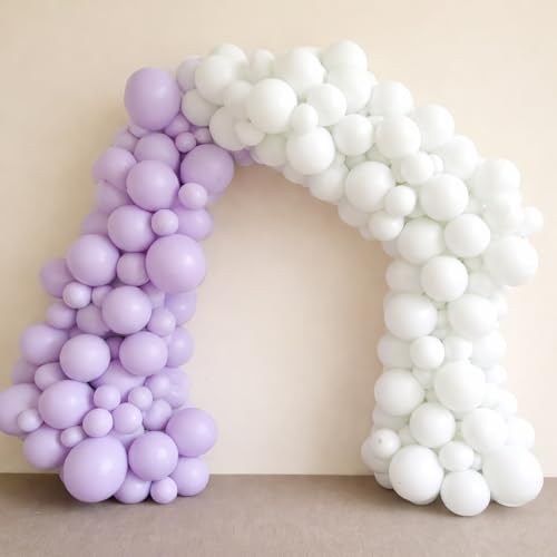 Image of Regular Balloon Combo For Decoration with Glue Dots & Balloon Arch Strip - Party Decor Set For Easy Party Setup (PURPLE WHITE, 100)