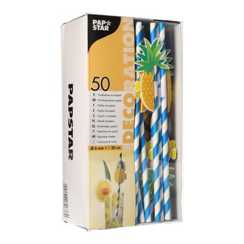 PAPSTAR Trinkhalme, Papier Ø 6 mm, 20 cm blau/Weiss Pineapple 87780 Papiertrinkhalme Papierstrohhalme Ananas, 500 Stück