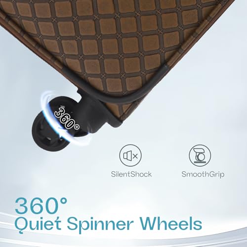 KYME 20 Inch Carry On Luggage 22x14x9 Airline Approved,PU Leather Softside Suitcase with Double Spinner Wheels,Brown4