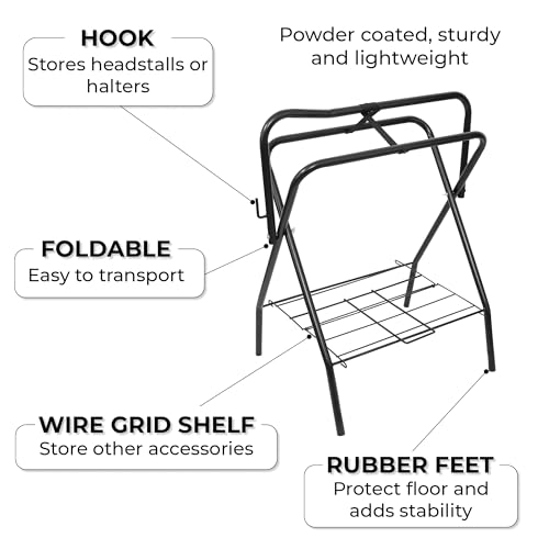 HOMESTEAD Portable Saddle Rack - Heavy Duty Stand for English & Western Saddles, Durable Folding Stand with Bridle Hook & Storage, Ideal for Tack Room & Travel - Thumbnail 4