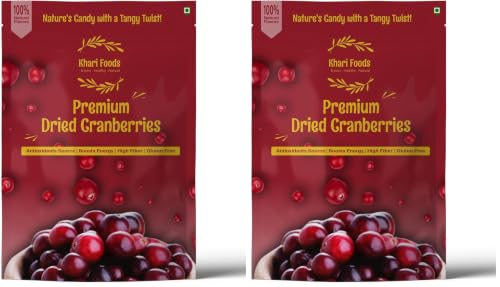 Image of Khari Foods Dried Cranberries, Dry Fruit Berries, Rich in Antioxidants, Energy Booster, No Preservatives (100g) (Pack of 2)