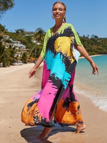 Image of NFVNKJ Women's Plus Size Beach Lounge Kaftan Maxi Dress Swimsuit Coverup for Women