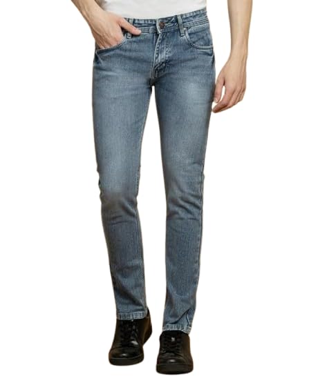 Men’s Mid Blue Slim Fit Stretch Jeans | Mid-Rise Washed Denim Pants for Casual, Office Comfortable Fit, Classic Styling-Size - 34.-image-9