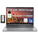 Lenovo IdeaPad 1i 15.6' FHD Business Laptop, Intel i5-1235U, 16GB RAM, 800GB Storage (512GB SSD+288GB Docking Station Set), Intel Iris Xe Graphics, Number Pad, HD Camera, WiFi 6, Win 11 Home, Gray