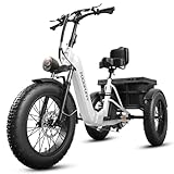 PUCKIPUPPY Electric Tricycle for Adult with 960W Peak Motor, 60 Miles Range Pickup Class Trike, 500 Lbs Load Electric Trike with Rear Differential and 20” Fat Tires, 48V 17.4AH Cell Battery, Husky