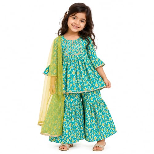 Image of LITTLE GINNIE Girls Kurta Sharara Set | Traditional Ethnic Wear for Kids