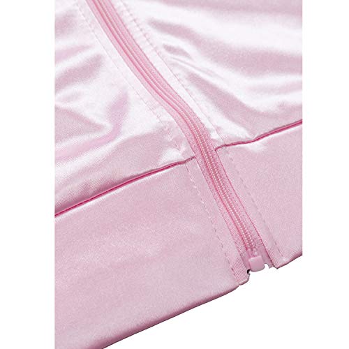 Women's 50s Ladys Pink Satin Jacket Jacket with Neck Scarfs Halloween Cosplay Costume3