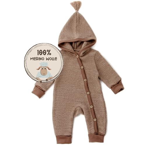 MIRARI Kids ® Wolloverall Baby aus MerinoWolle mit Knöpfen und Kapuze