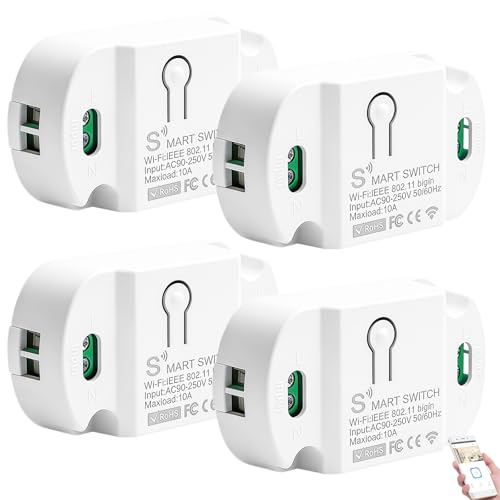 BAIFULAI 4 pezzi interruttore della luce intelligente modulo 1 via, 10 A, modulo di interruttore intelligente wireless, Mini Smart Home, controllo vocale/timer, interruttore Wi-Fi intelligente
