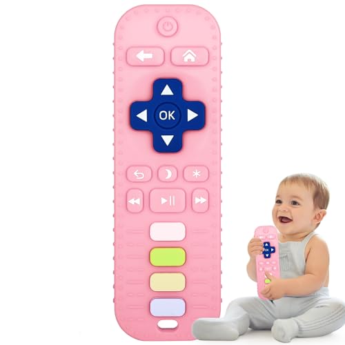 Image of Fu Store Silicone Teething Toys for 0-12 Months 3-24 Months Infant Toddlers Remote Control Shape Teethers for Babies Chew Toys Relief Soothe Babies Gums Set Dishwasher and Refrigerator Safe Pink