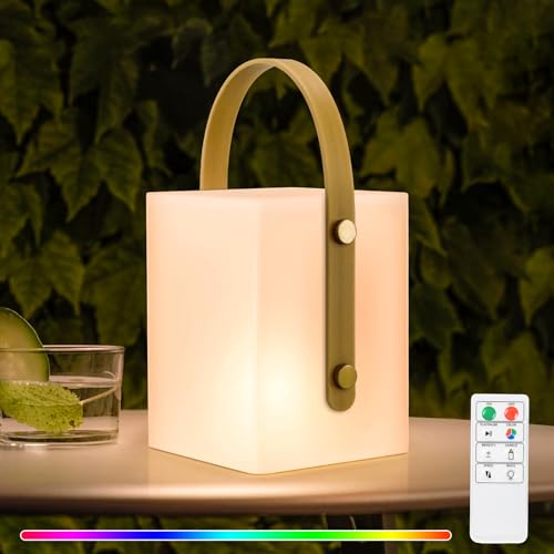 NiceBuy LED Tischlampe Outdoor 8 Farben RGB Dimmbar kabellos Tischleuchte Akku USB aufladbar mit Fernbedienung, kabellose Tischlampe IP44 wasserfest...