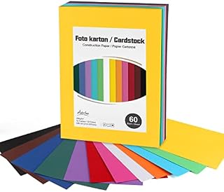 Adorfine 60 Sheets of Coloured Card A4, 250 g/m² Craft Card Colourful, 12 Colours Craft Paper Sheet Dyed Photo Card for Crafts, DIY Sheet Card Design, Decorating Gifts