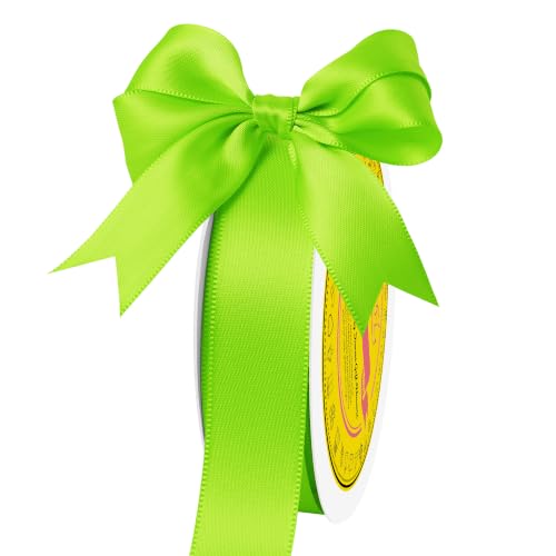 Image of Double Face Lime Green Satin Ribbon 7 /8 inch X 25 Yards Polyester Lime Green Ribbon for Gift Wrapping Very Suitable for Weddings Party Hair Bow Invitation Decorations and More