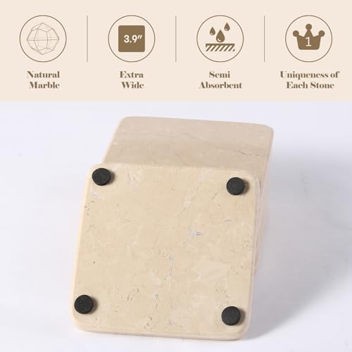 Koville Set of 6 Natural Marble Coasters for Coffee Table with Holder, Beige Yellow Marble Coaster Square 3.9" inches for Table Décor Home Décor, Handmade Luxury Aesthetic Drink Coasters for Dining by Koville - Image 3