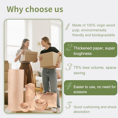 VIECAM Eco-Friendly Honeycomb Packing Paper - 20\" x 1500\' Extra Large Roll, 100% Recyclable Kraft Material, Ideal for E-Commerce, Moving, and Small Business Shipping