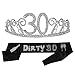 30th Birthday Tiara and Sash, HAPPY 30th Birthday Party Supplies, Dirty 30 Glitter Satin Sash and Crystal Tiara Birthday Crown for 30th Birthday Party Supplies and Decorations (Tiara+Sash)