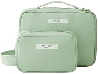 Aucuu Women's Cosmetic Bag, Travel Makeup Bag, Cosmetic Organizer, Travel Makeup Holder with Double-Sided Pocket Pocket, Travel Cosmetic Bag, Toiletry Bag for Travel/Outdoor, Green, S+M, Toiletry Bags