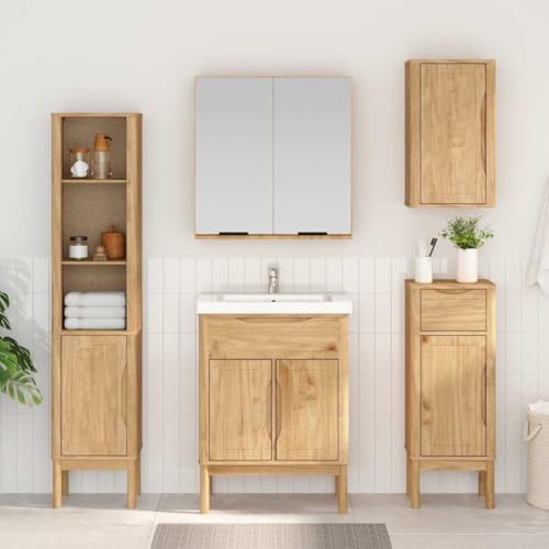 GeenYuu Armoire Murale de Salle de Bain Floro en Bois de pin Massif Cire Marron 60x40x80 cm avec étagères réglables et Porte pour Rangement Pratique et...