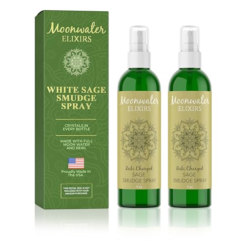 White Sage Smudge Spray for Spiritual Cleansing & Aura Protection, Sage Spray for Cleansing Negative Energy & Protection, Home & Meditation, Clear Quartz Reiki Energized Aromatherapy Room Mist 2X 4oz